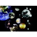 Montagem dos maiores Satélites Naturais e a Terra. Fonte: http://pt.m.wikipedia.org/wiki/Ficheiro:Moons_of_the_Solar_System.jpg